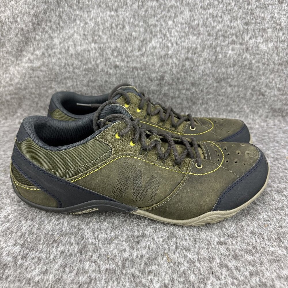 ✅ Mens 10 Merrell Wraith Fire Olive Leather Low Top Lace Up Trail Hiking Shoes